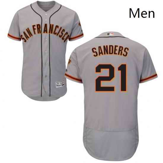 Mens Majestic San Francisco Giants 21 Deion Sanders Grey Road Flex Base Authentic Collection MLB Jersey